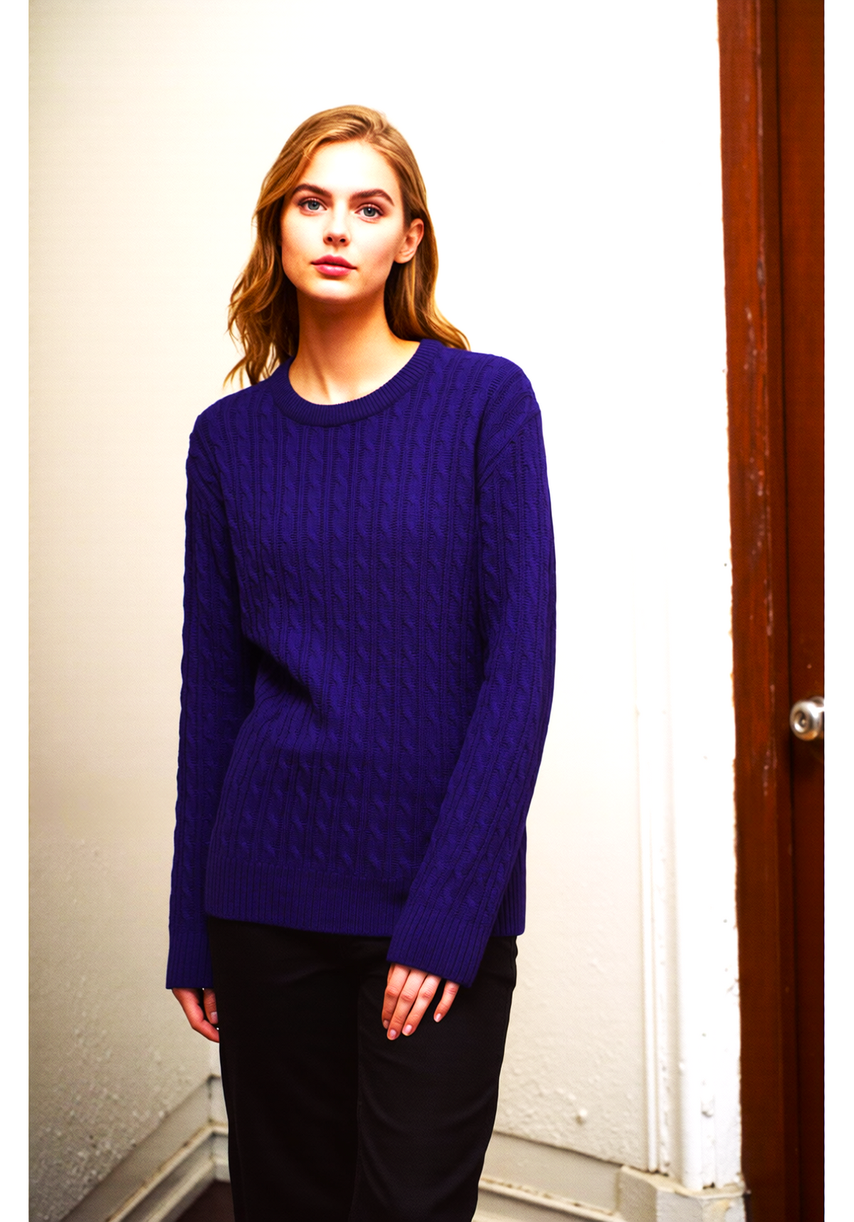 Purple Round Neck Cable Knit Jumper
