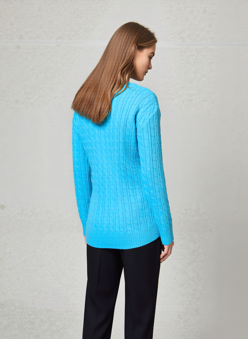 Turquoise V-Neck Cable Knit Jumper