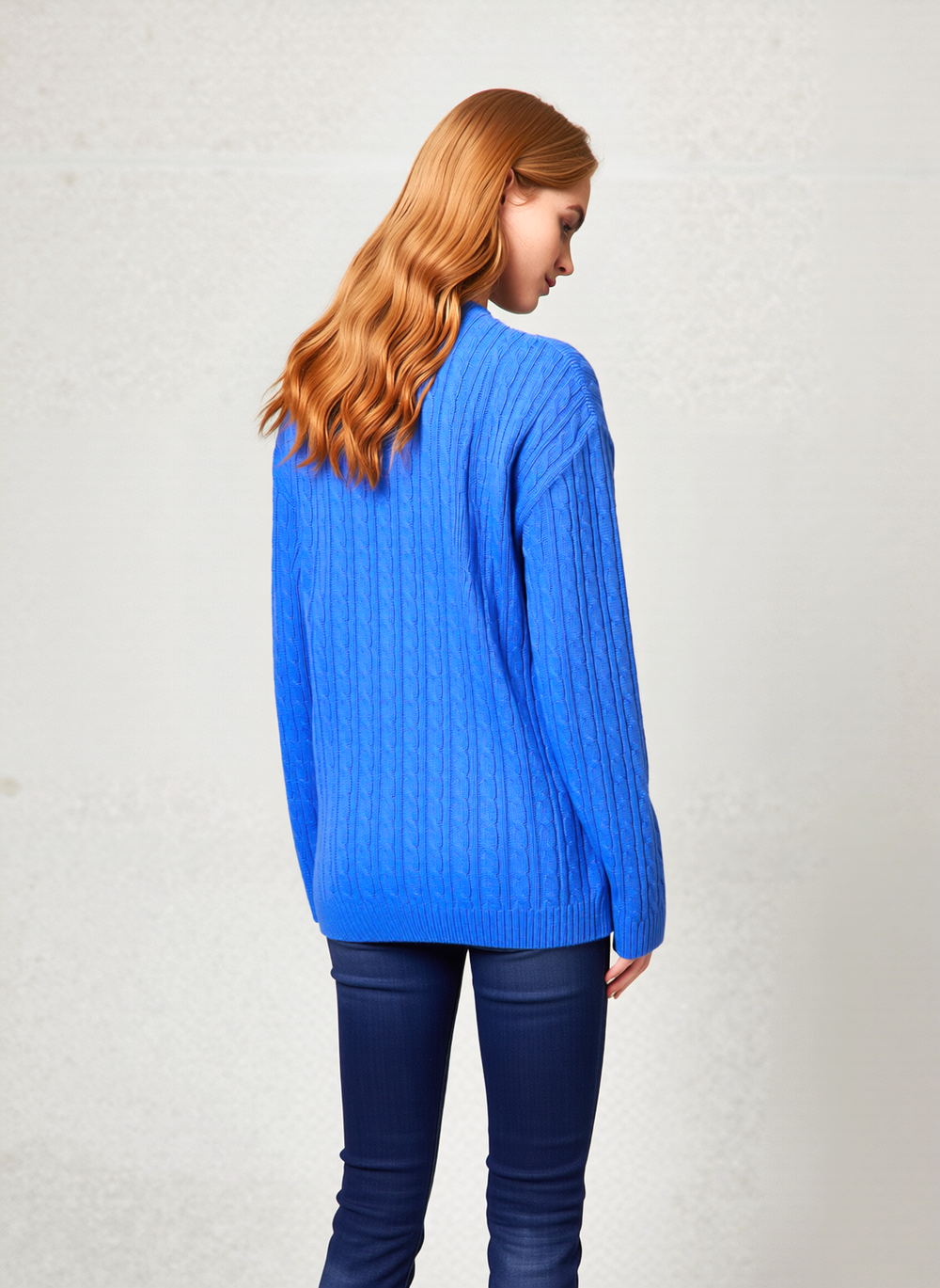 Blue V-Neck Cable Knit Jumper