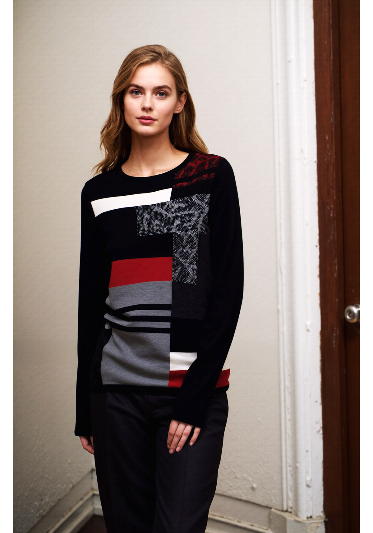 Black Pattern Design Knit Jumper