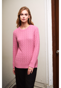 Pink Round Neck Cable Knit Jumper