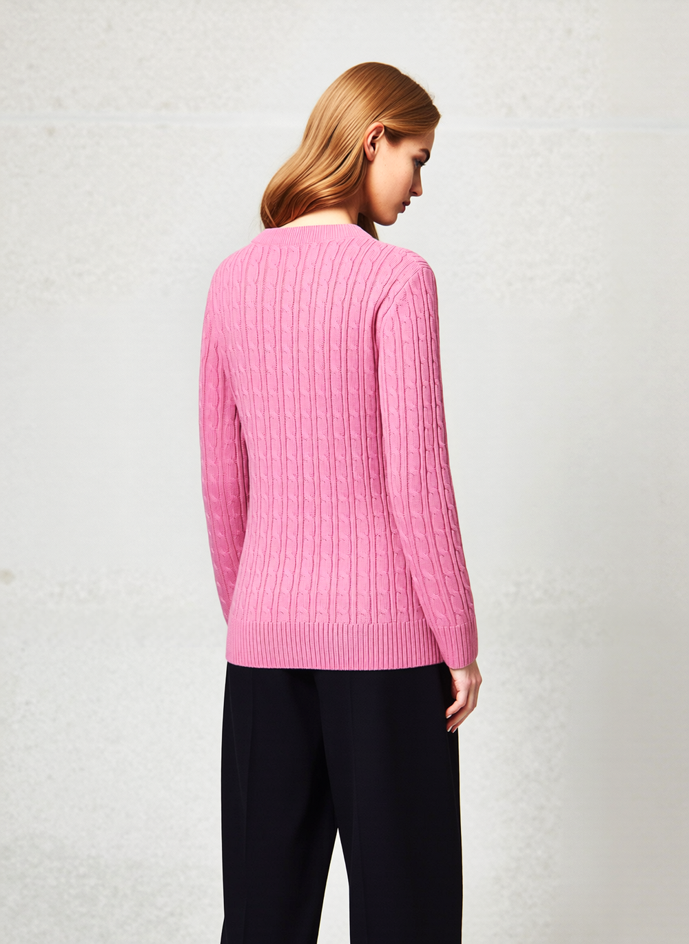 Pink Round Neck Cable Knit Jumper