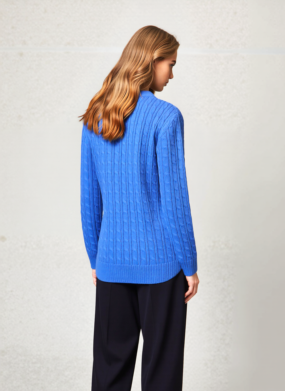Blue Round Neck Cable Knit Jumper