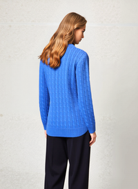 Blue Round Neck Cable Knit Jumper