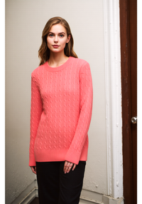 Coral Round Neck Cable Knit Jumper