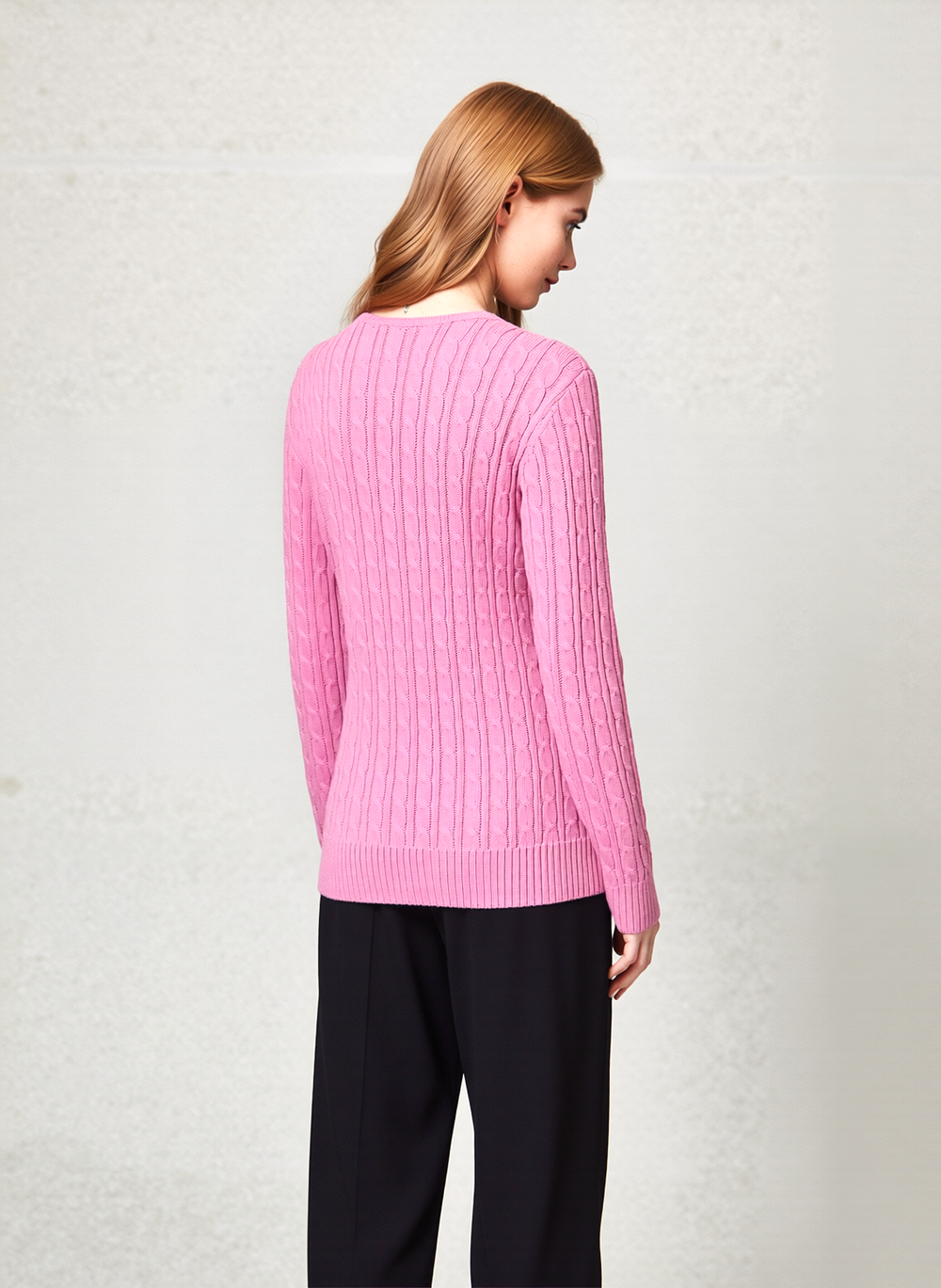 Pink V-Neck Cable Knit Jumper