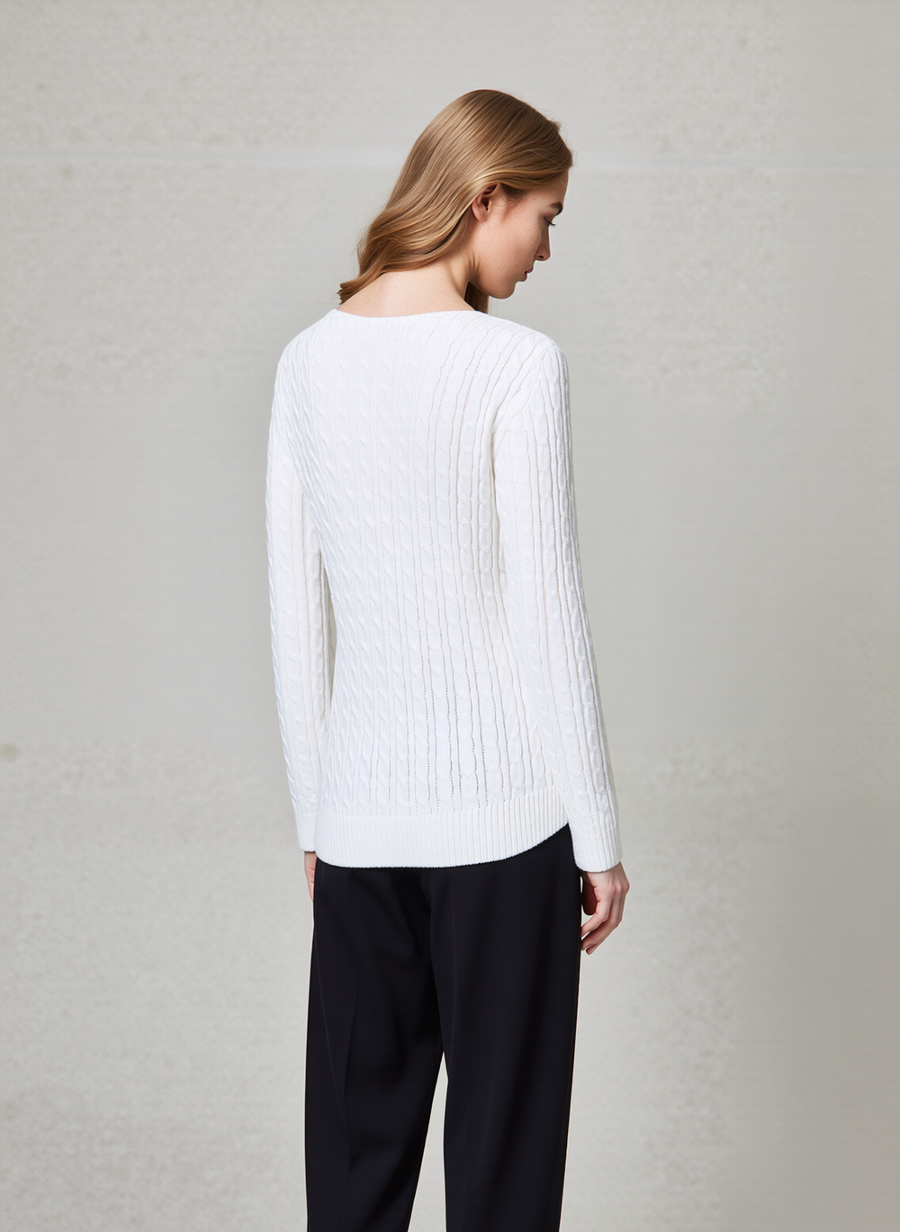 White V-Neck Cable Knit Jumper