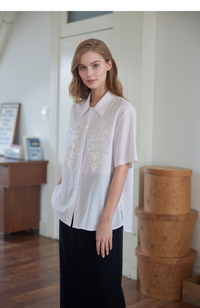 White Collar Button Up Short Sleeve Blouse Top