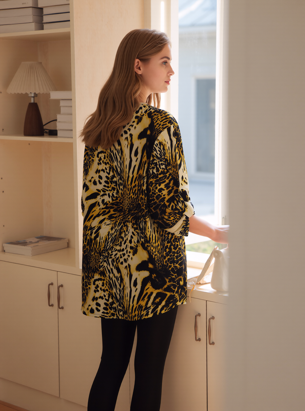 Mustard Animal Print Zip Detail Top