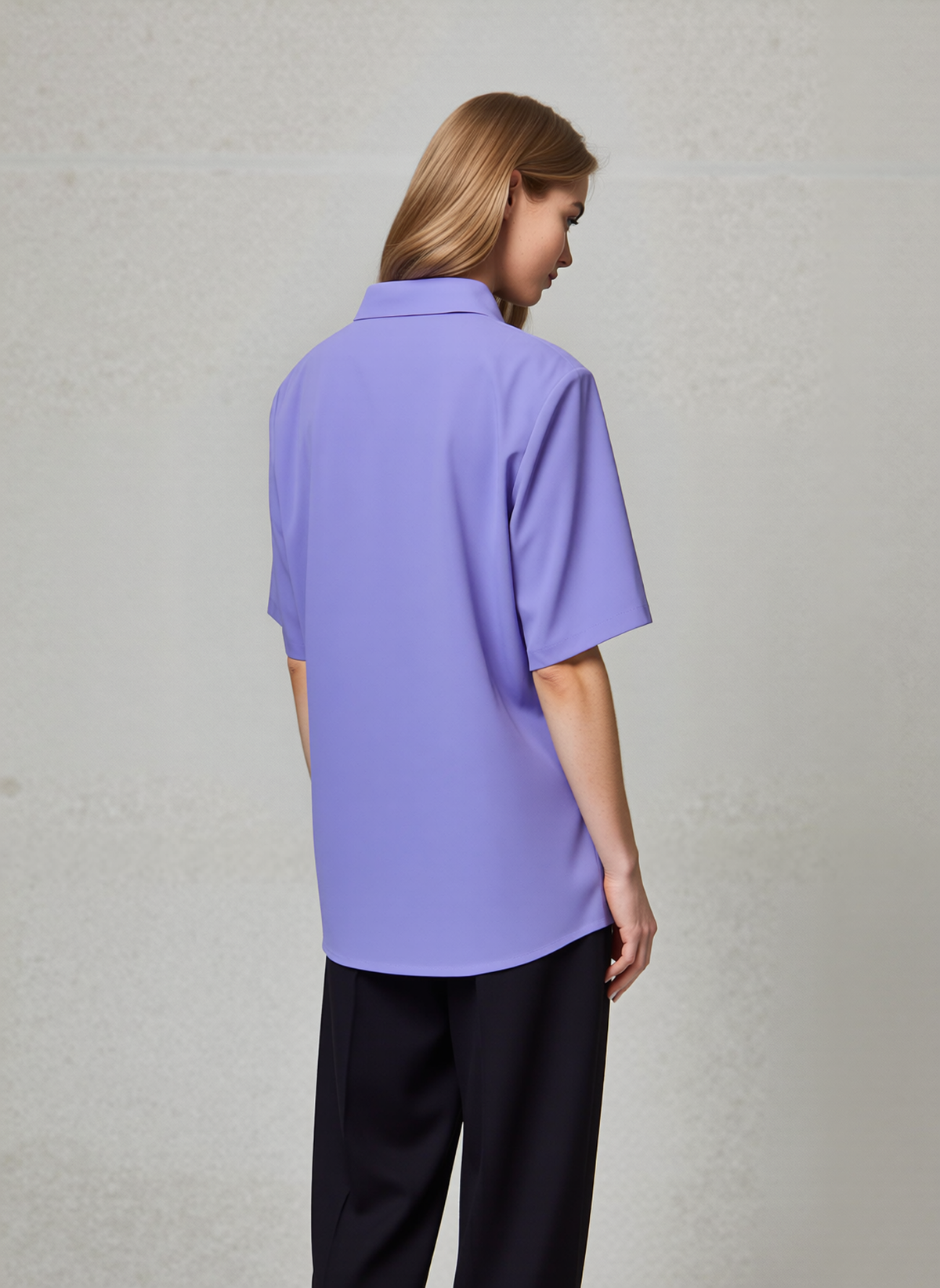 Lavender Collar Button Up Short Sleeve Blouse Top