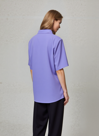 Lavender Collar Button Up Short Sleeve Blouse Top