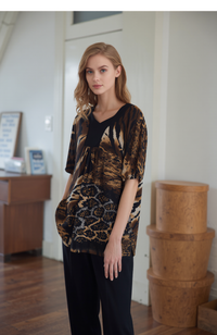 Brown Leopard Print Short Sleeves Top