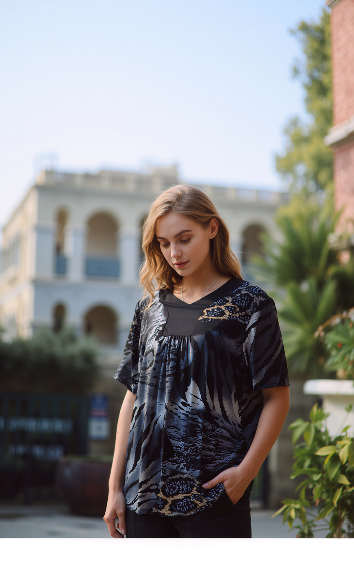 Grey Leopard Print Short Sleeves Top