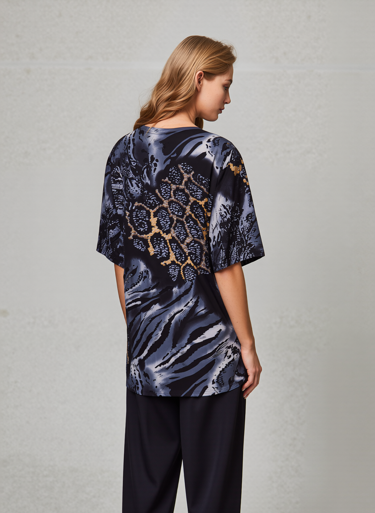 Grey Leopard Print Short Sleeves Top