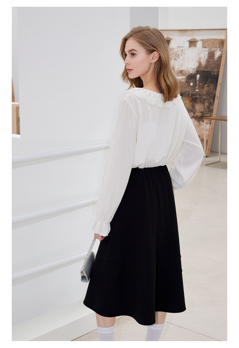 Black Elasticated Straight Skirt