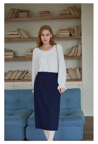 Navy Elasticated Straight Skirt
