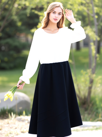 Black Lined Elasticated A-Line Skirt