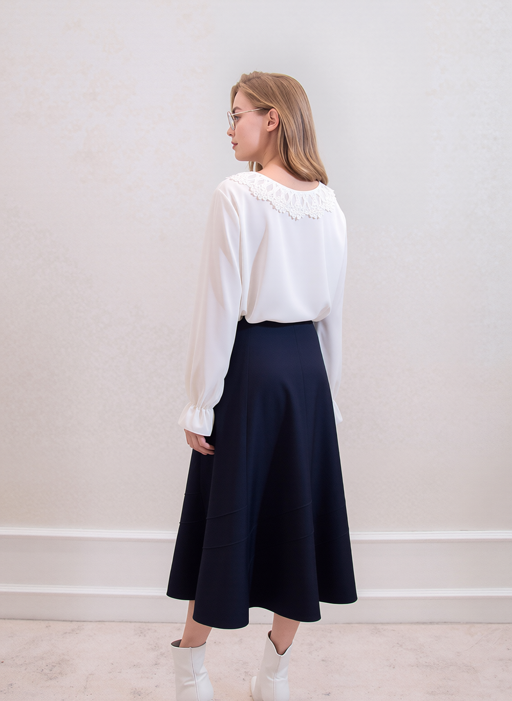 Navy Lined Elasticated A-Line Skirt