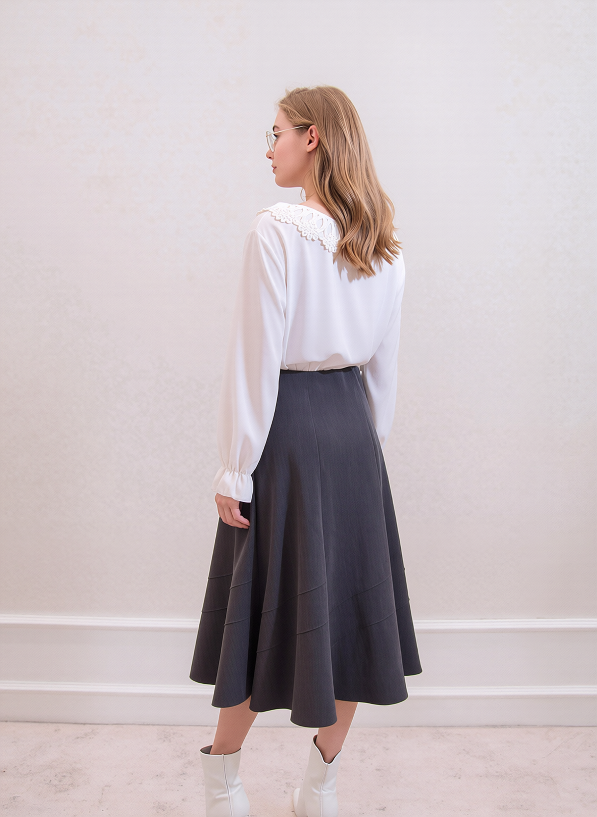Grey Lined Elasticated A-Line Skirt