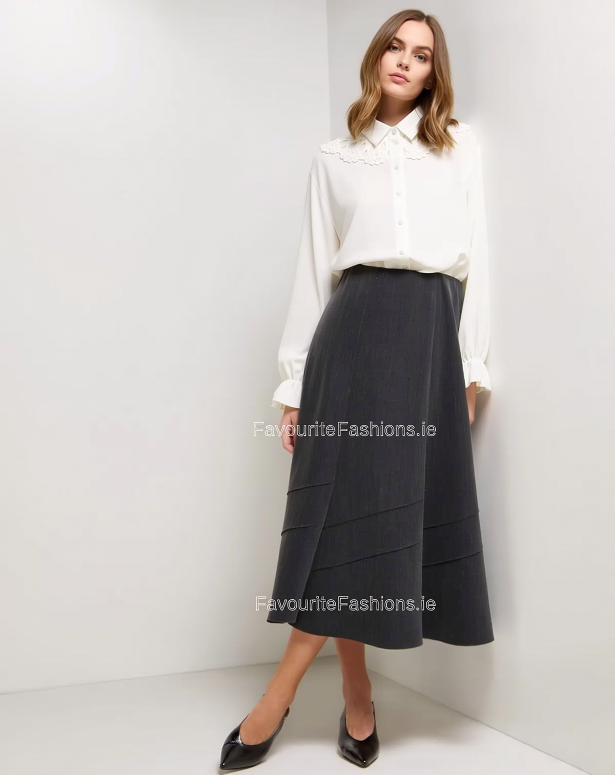 Grey Lined Elasticated A-Line Skirt