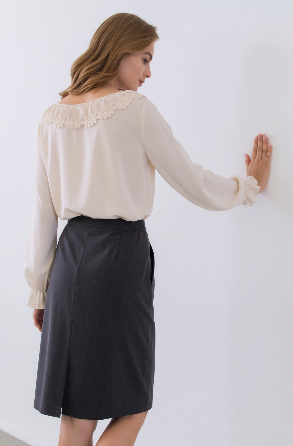 Grey Elasticated Straight Skirt