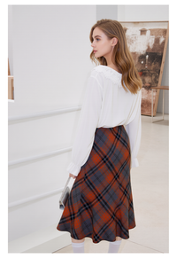 Grey & Orange Elasticated Lined A-Line Checked Tartan Skirt