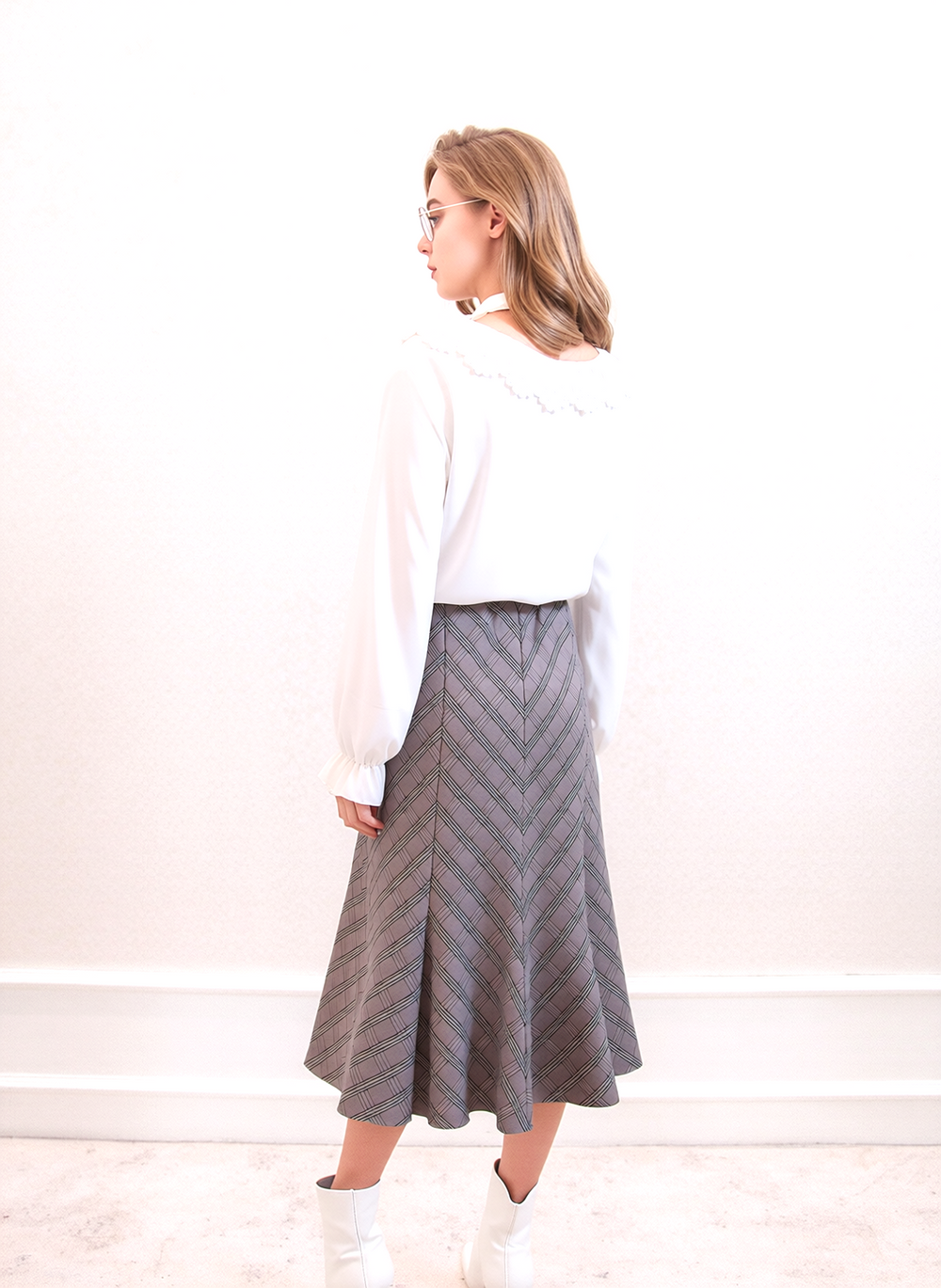 Pink Elasticated Lined A-Line Diamond Checked Skirt