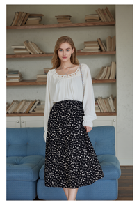 Black & White Floral Pattern Elasticated Skirt