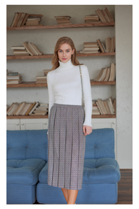 White Pull On Elasticated Check Pleated Skirt