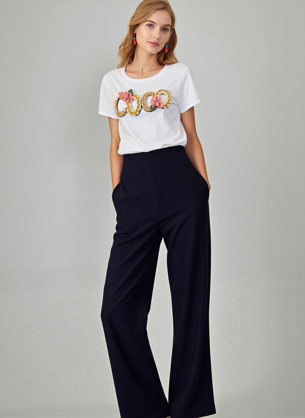 Navy Ribbed Elasticated Trouser