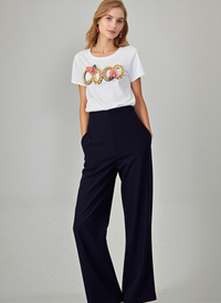 Navy Ribbed Elasticated Trouser