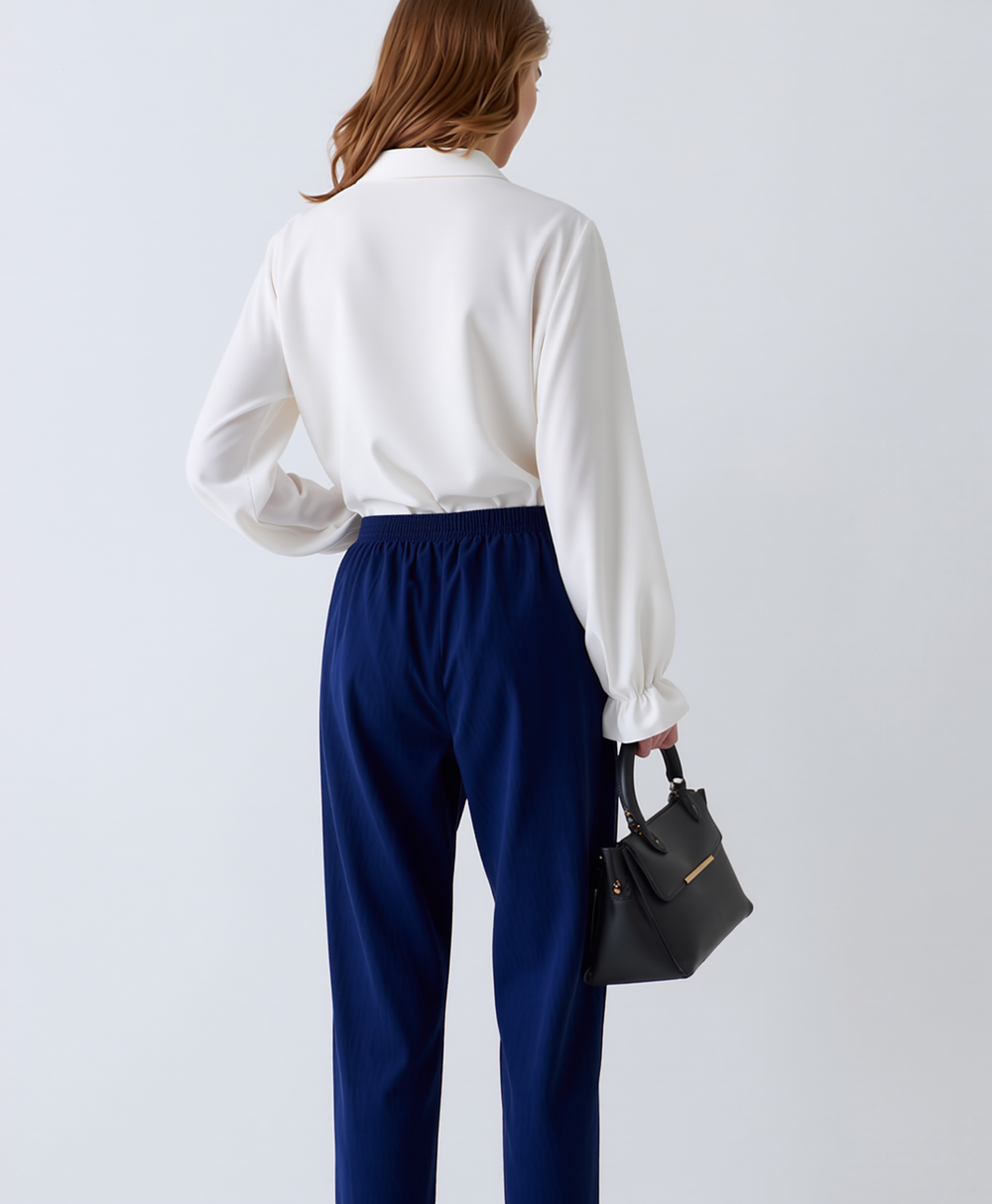 Denim Blue Elastic Waist Pocket Jeans with Stretch