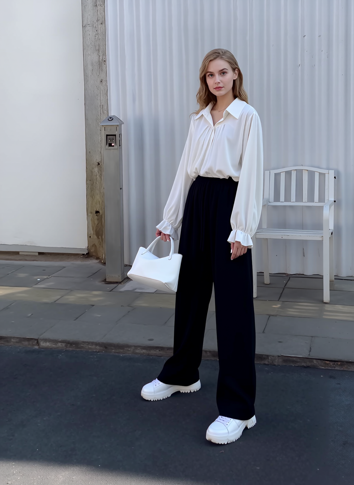 Black Wide Leg Trousers with Elastic Waist