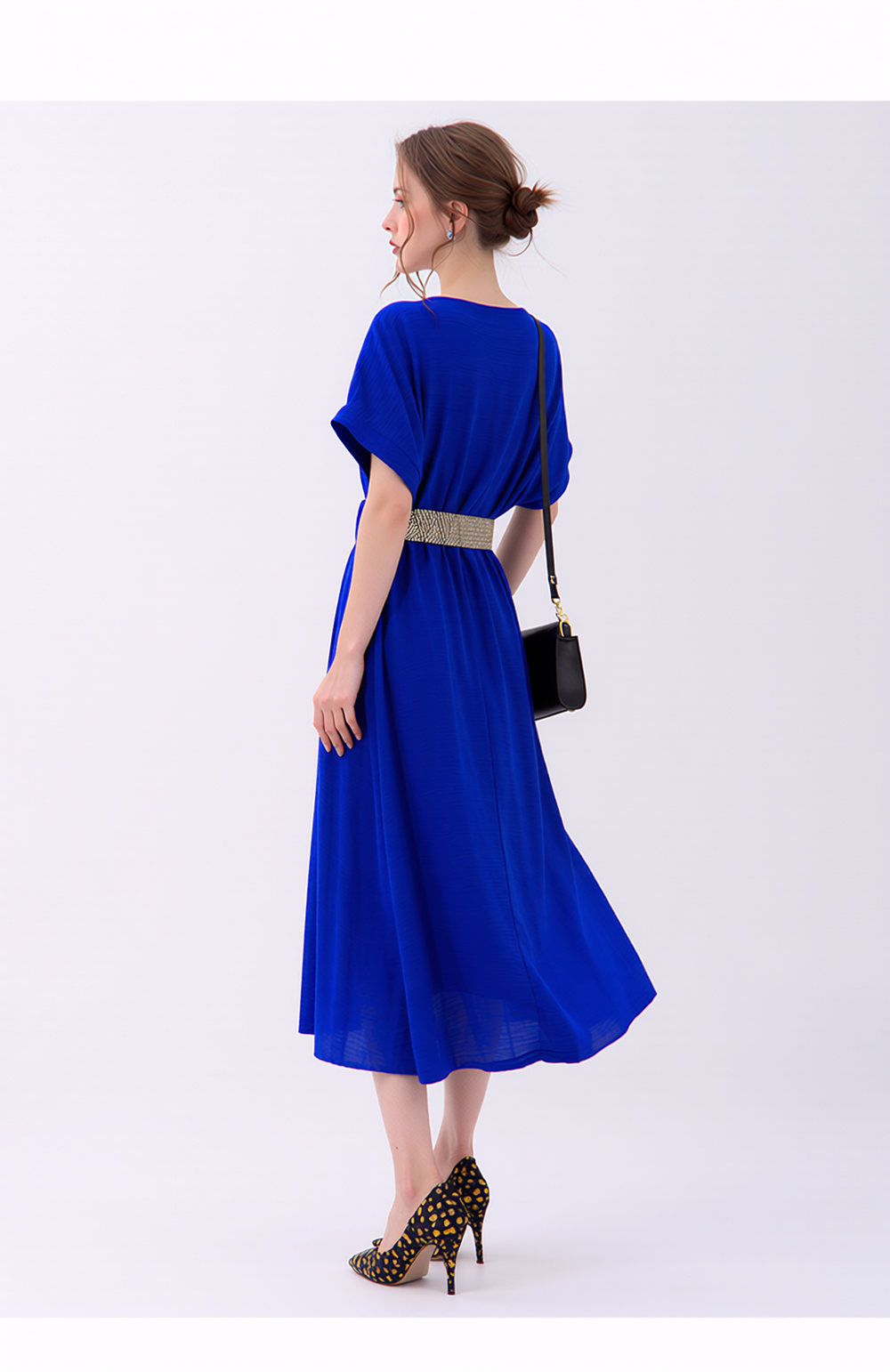 Women's Elegant Royal Blue V-Neck Midi Dress | Flowy Cap Sleeve Summer & Spring Dress