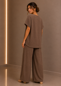 Taupe Draped Tunic & Wide Leg Trouser Two Piece Set