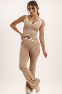 Taupe Seam Detail Top & Flares Sculpt Gym Set