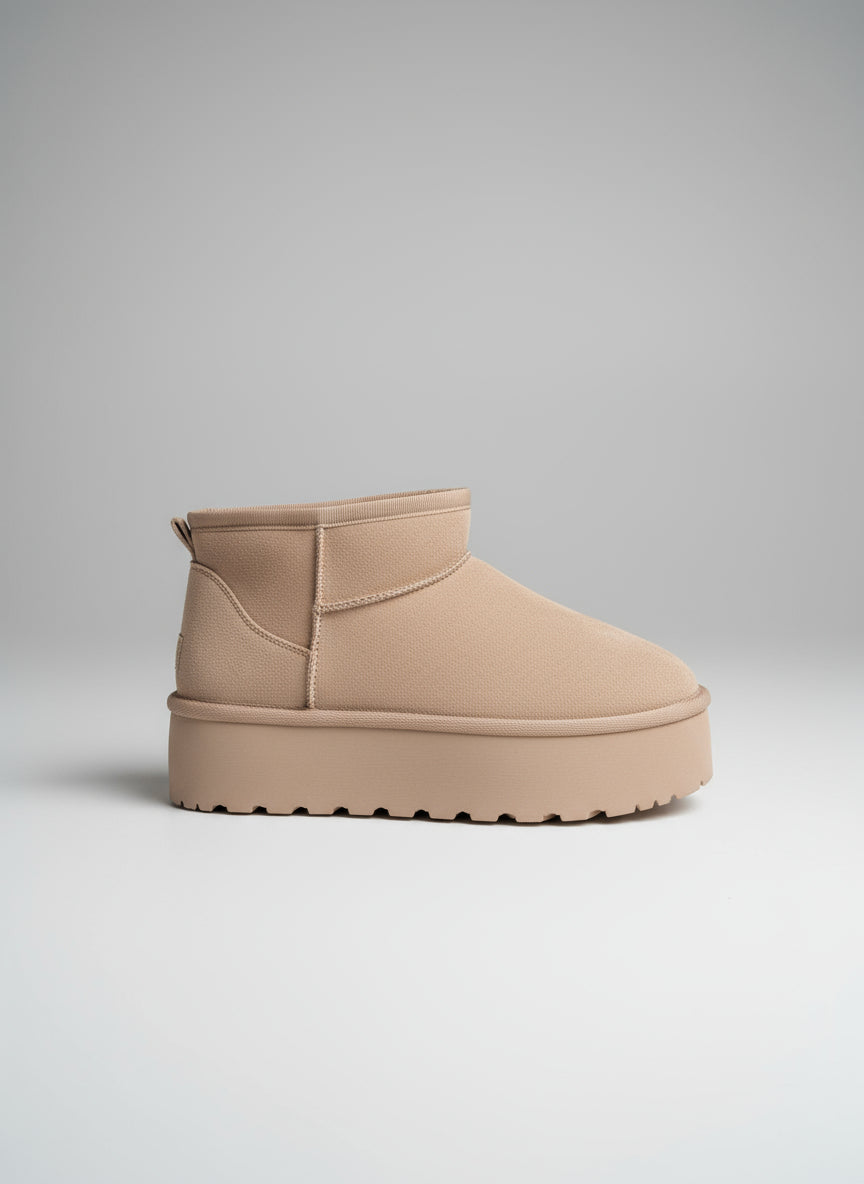 Taupe Chunky Platform Fur Lined Ankle Snugg Mini Boots