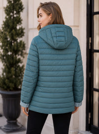 Teal Waterproof & Windproof Hooded Padded Jacket with Stripe Detail