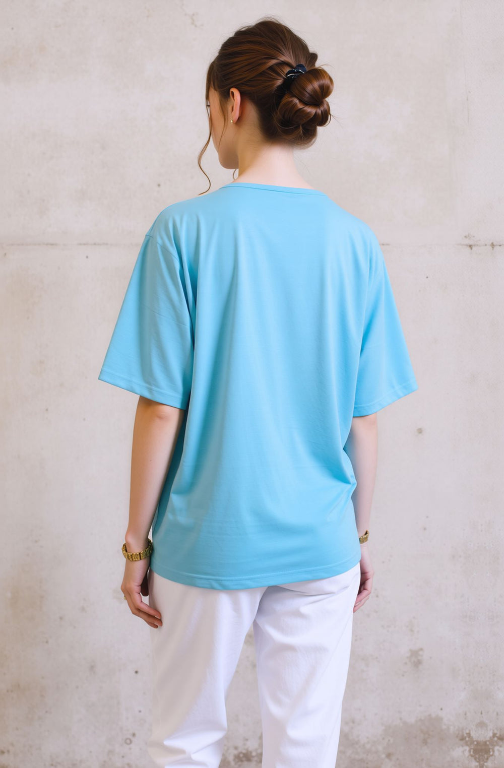 Turquoise Embroidered Neck Detail Casual Short Sleeve Top