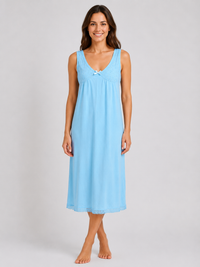 Turquoise Lace Trim Sleeveless Soft Comfortable Midi Length Nightdress