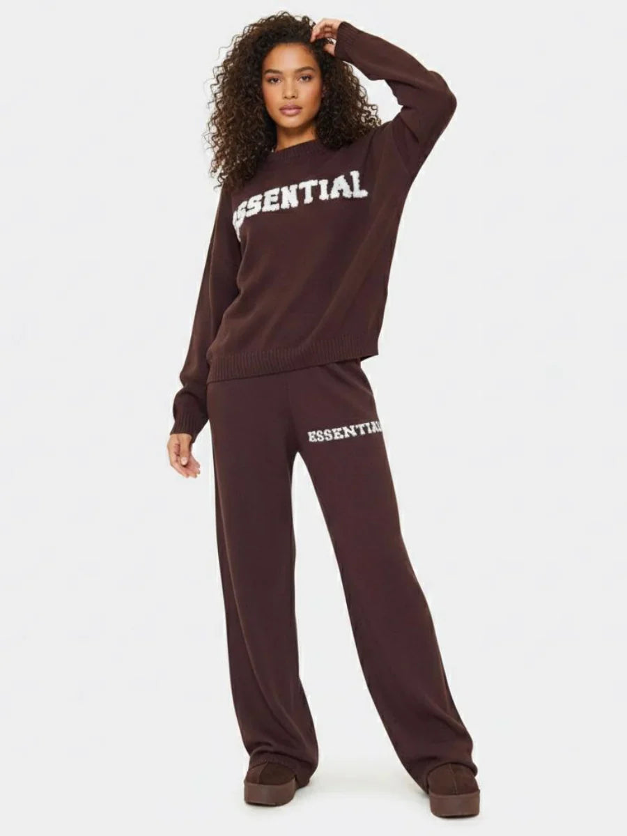 Brown Essential Logo Knitted Top & Wide Leg Trousers Co-ord