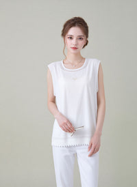 White Embroidered Sleeveless Top Relaxed Fit Casual Summer Blouse