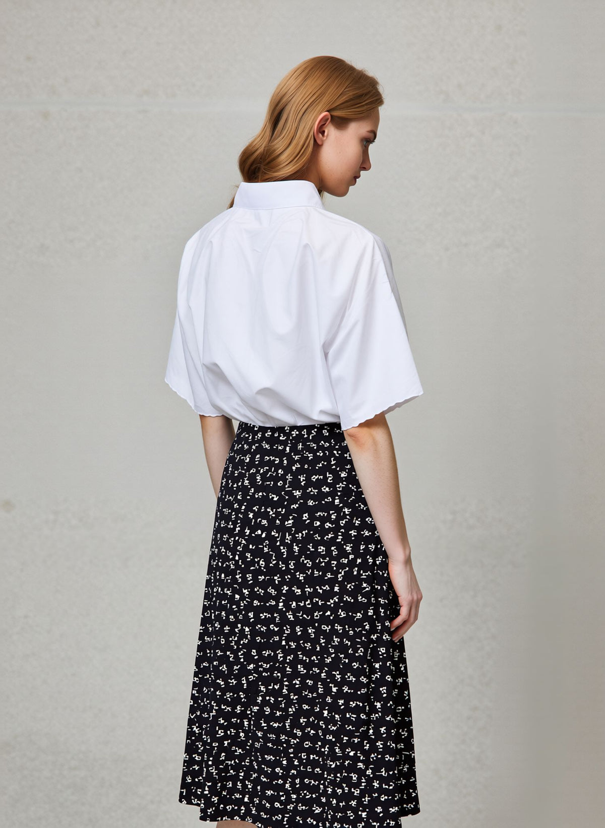 White Floral Print Midi Skirt Elegant Women’s Pull-On Skirt