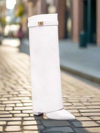 White Fold Over Gold Buckle Heeled Cowboy Boots