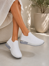 White Slip-On Knit Trainers Lightweight Comfort Breathable Casual Walking Shoes