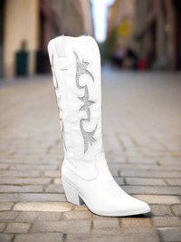 White Western Glitter Design Cowboy Boots