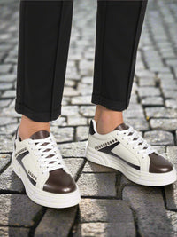 White & Black Studded Lace-Up Trainers