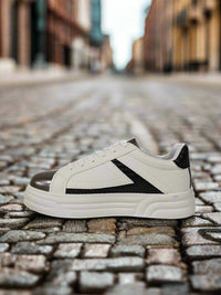 White & Black Studded Lace-Up Trainers