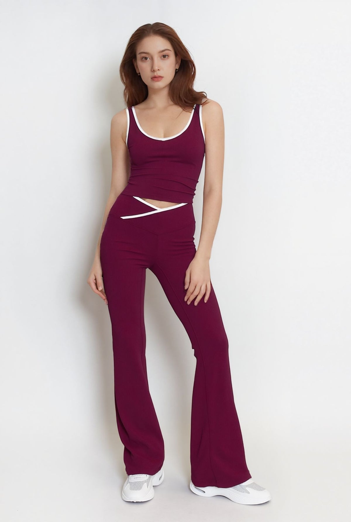 Wine Seam Detail Top & Flares Sculpt Gym Set