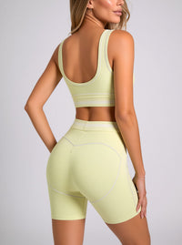 Yellow Contrast Trim Activewear Set Sports Bra & High Waist Shorts Co-Ord Gym Two Piece